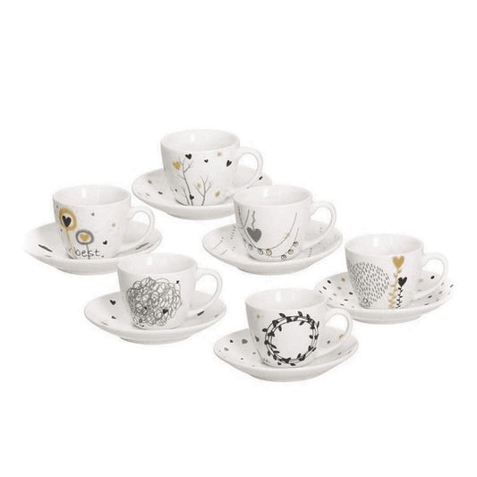 Kaffeetasse mit Untertasse Weiß IRIS GOLDY 6er Set