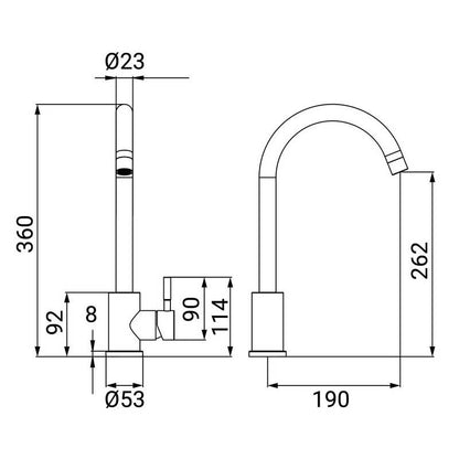 High spout brushed steel sink tap, water saving - Bronx Series