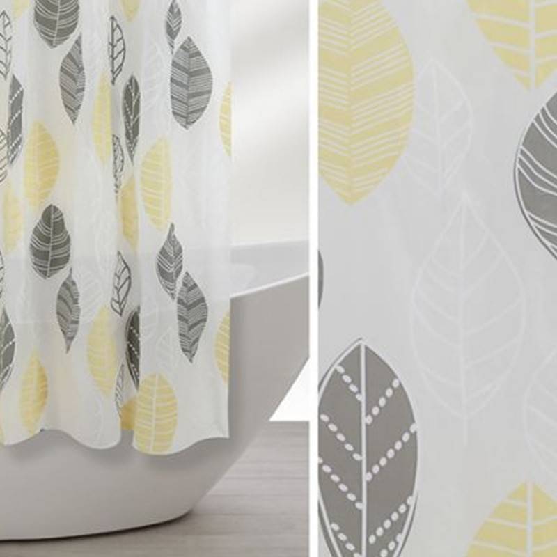 Shower curtain with gray and yellow leaves design in size 180x200