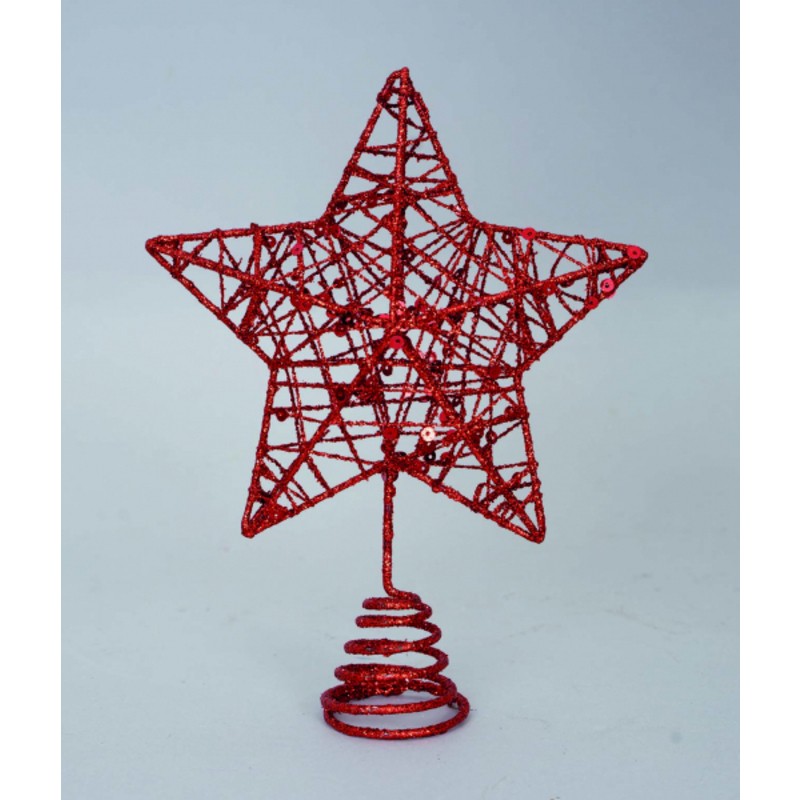 Punta de estrella con purpurina roja y metal cm 18 x 15 h