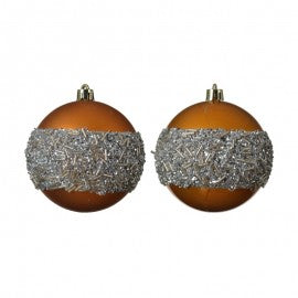 Christmas ball in assorted glass Amber Silver 8 cm 1 pcs