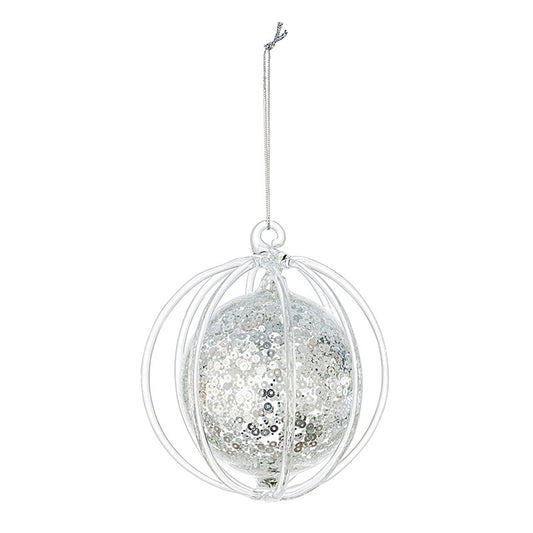 Christmas bauble in transparent glass with silver sequins 9.2 cm