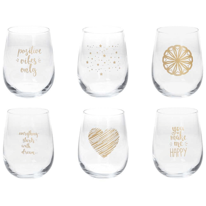 Set of 6 transparent gold-effect glass tumblers 470 cc