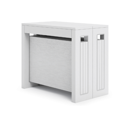 Consola extensible transformable con seis extensiones, color Blanco, H77x90x49cm