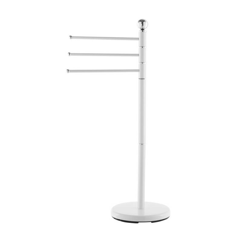 White towel stand with three arms, height 90 cm.