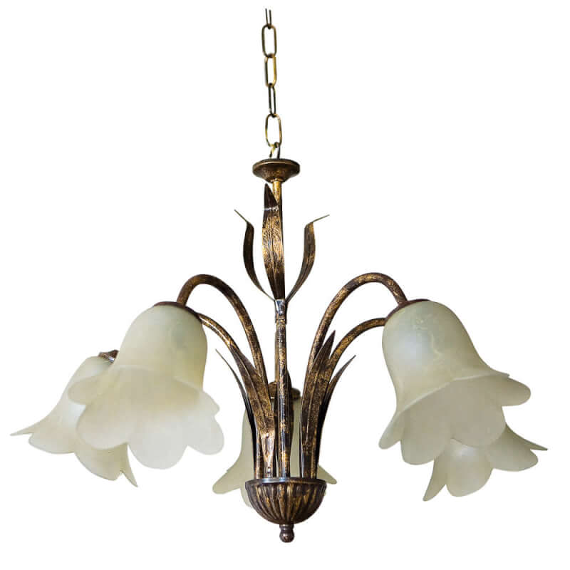 Chandelier with 5xE14, Brown Frame and Nuvolato Glass