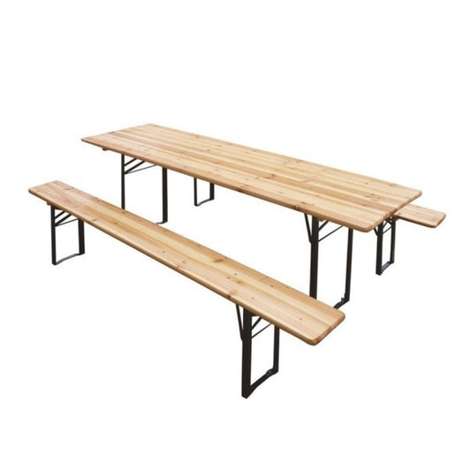 Garden set table and two benches in wood and steel Verdelook