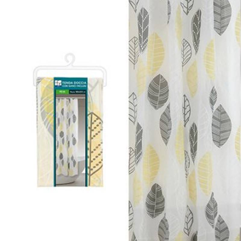 Shower curtain with gray and yellow leaves design in size 180x200