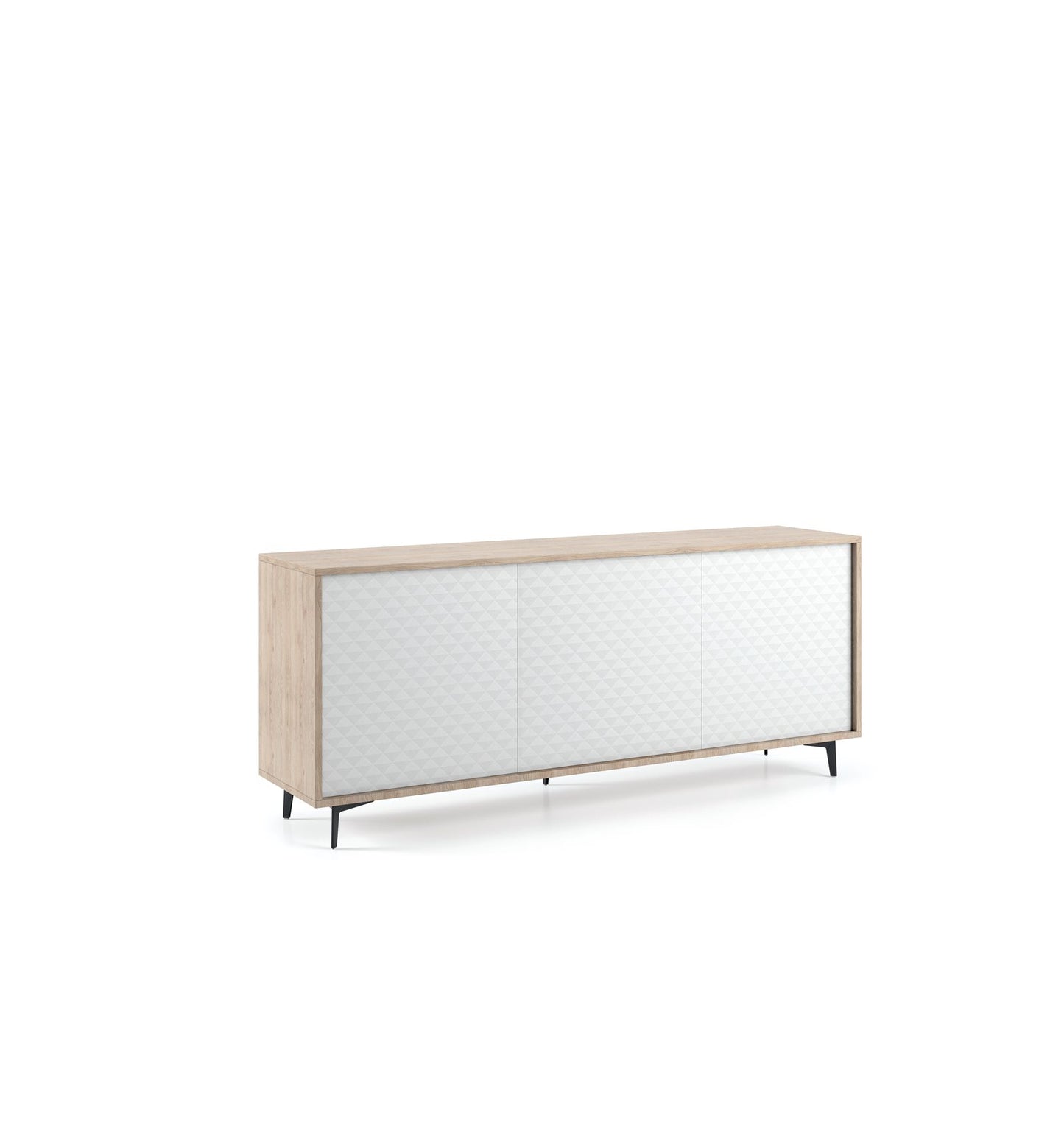 Sideboard with oak structure and white DAMA doors. Push opening in oak and white DAMA doors