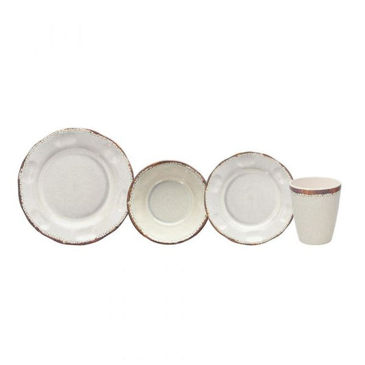 Plate Service 16 Piece Crackle Beige Melamine Beige