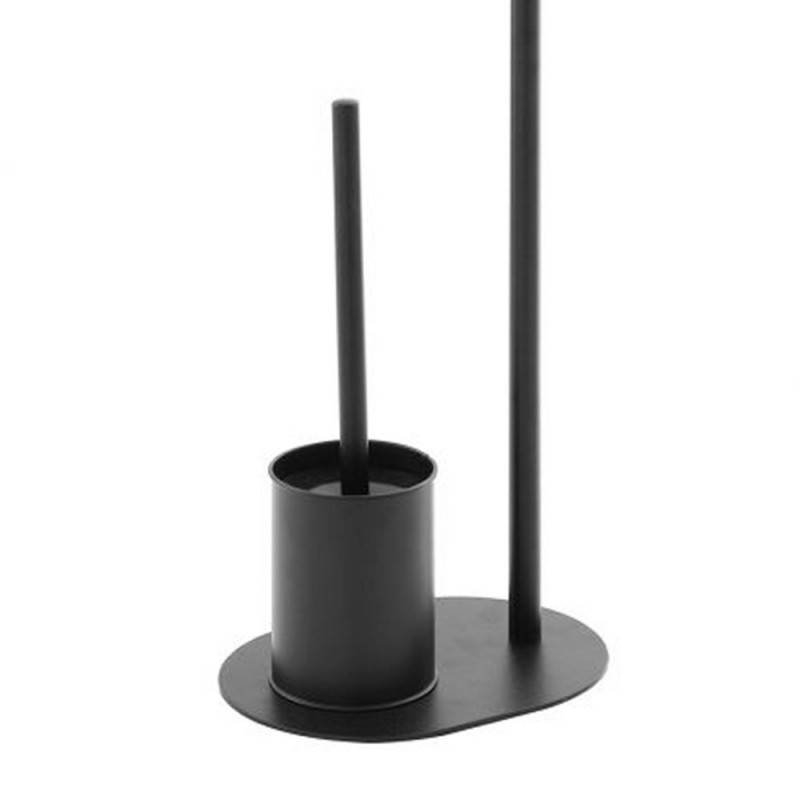 Standing black toilet brush holder H 70 cm with toilet paper holder