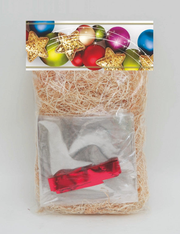 Wooden straw Gr.200+Bow+Cellophane sheet Cm.100X130 In Christmas decoration bag