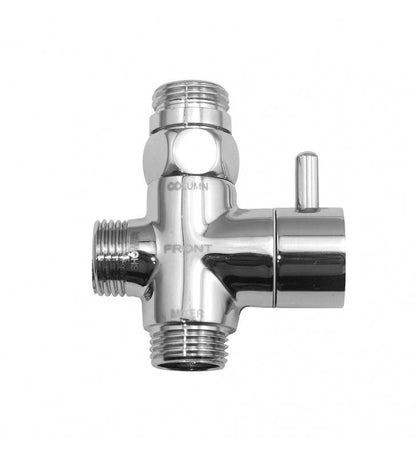 Brass two-way universal diverter with male-female reducer.