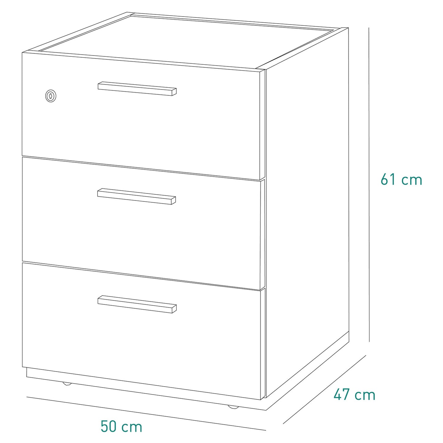 Low Chest of Drawers with 3 Drawers and Wheels H61xW50xD47