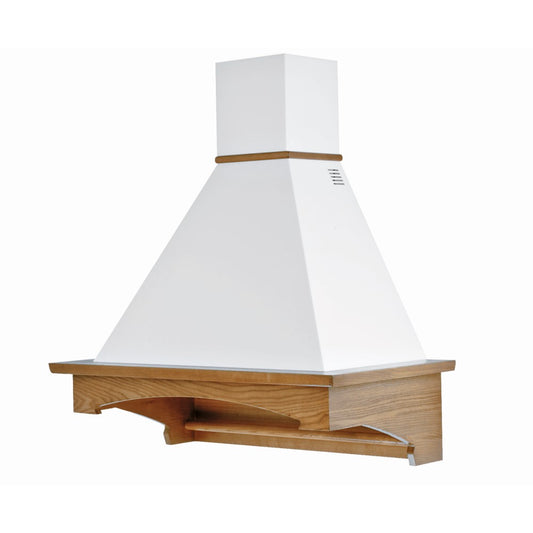 Campana de cocina rústica VIENNA blanca con incrustaciones color nogal estructura de madera 90 cm