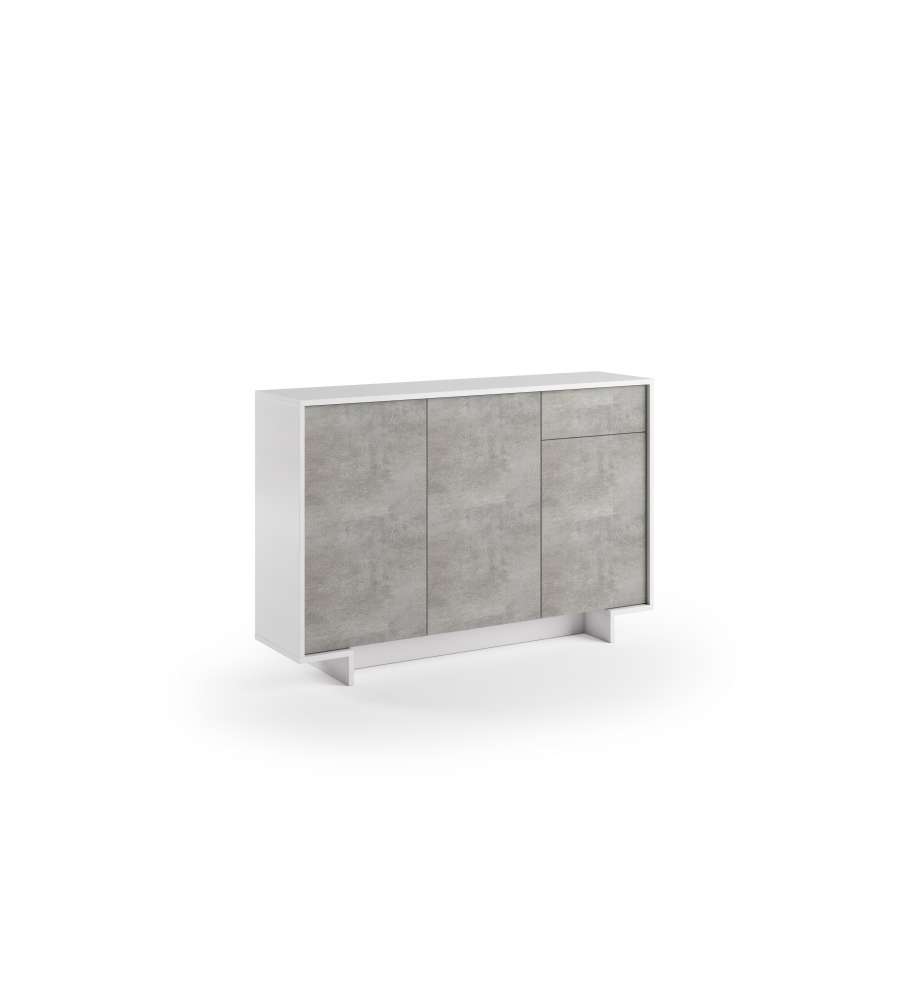 Slim sideboard with 3 doors, drawer and three internal shelves in cement white