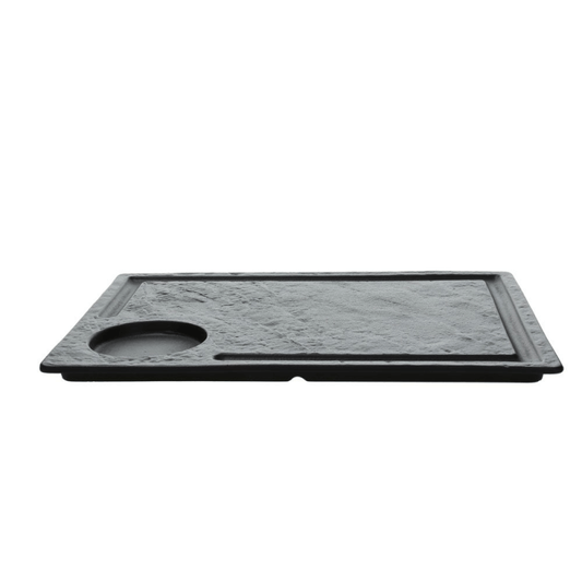 Rechteckiger Steakteller 33x24 cm Schwarz aus schwarzem Porzellan