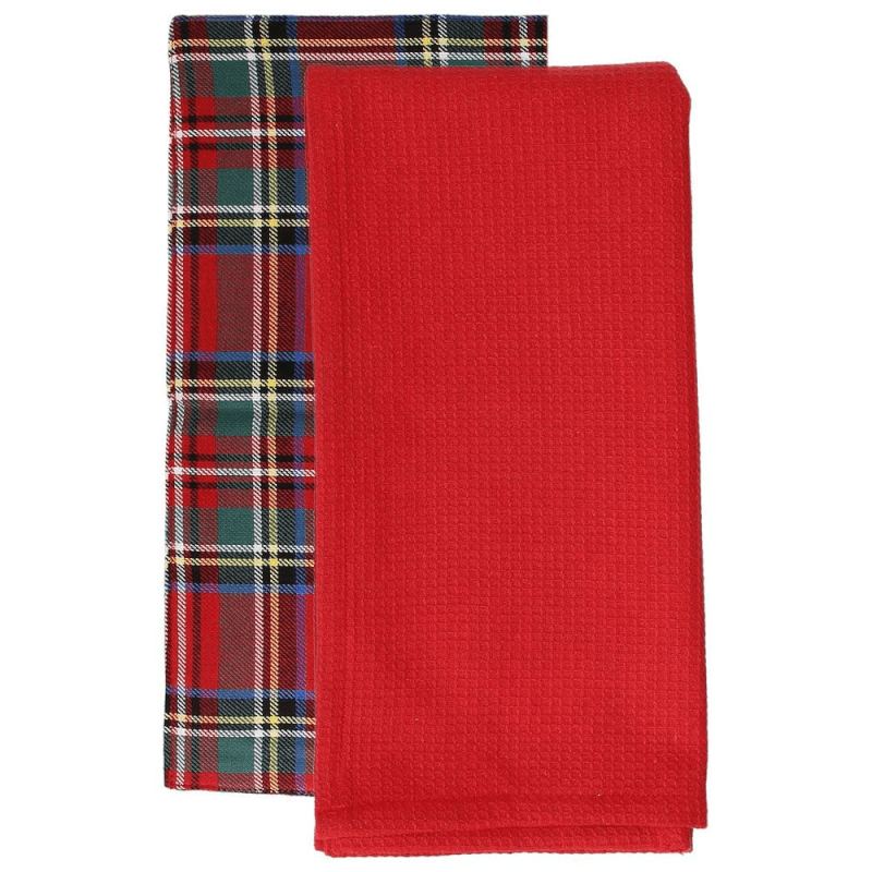 Set of 2 tea towels in red cotton