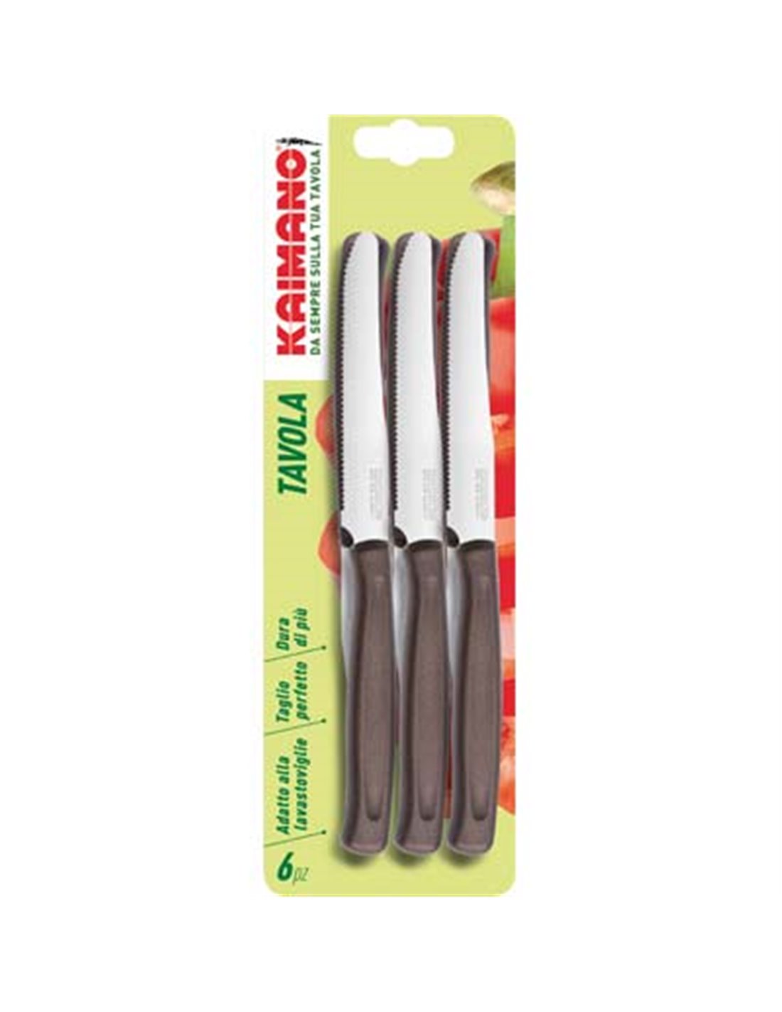 Dinamik Kaimano table knife with 11 cm brown leather/stainless steel handle and pack of 6.