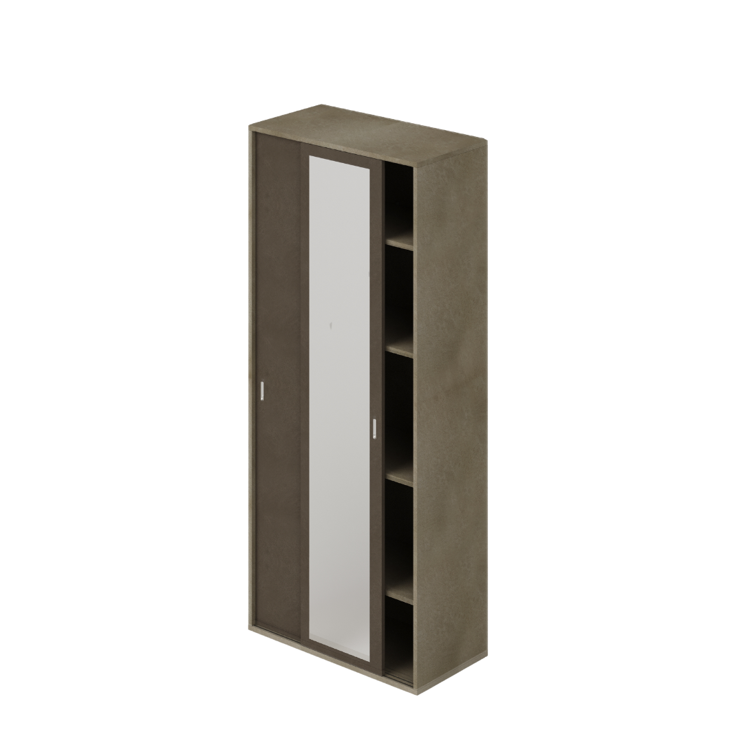 Sliding Door Wardrobe with Mirror and Shelves, Clay Structure, 212x90x43cm