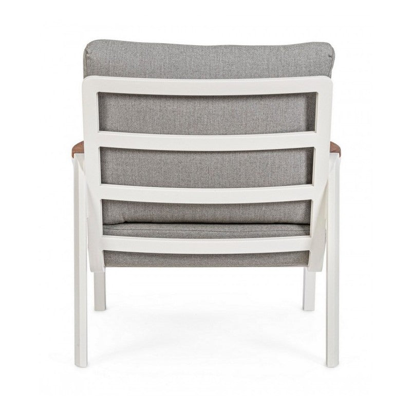 Sillón de Exterior de Aluminio-Madera con Cojín Blanco