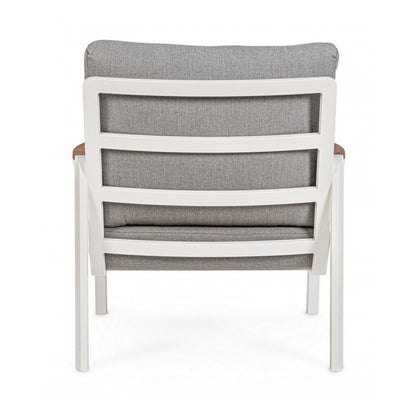 Sillón de Exterior de Aluminio-Madera con Cojín Blanco