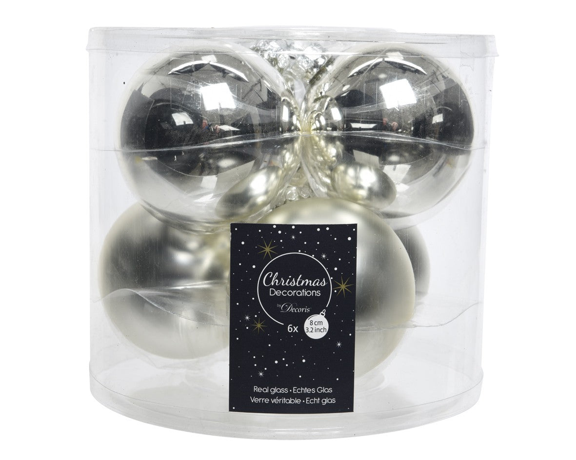 Christmas glass ball silver 6 cm Set of 6 pieces