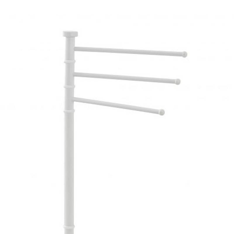 White floor lamp with 3 swivel arms and towel holder.