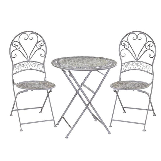 Ragusa gray round metal table set with 2 folding chairs cm ø70h76