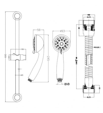 Pratika Series Sliding Rail 5 Jets with Suction Cup Attachment and Transparent Soap Dish