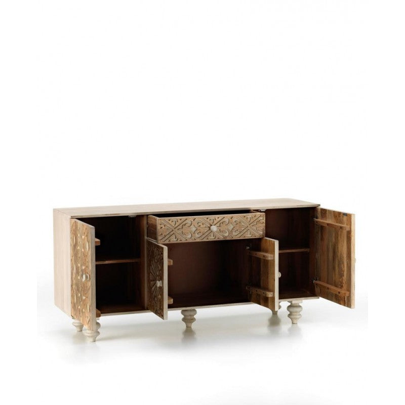 Mango-Holz brauner Sideboard mit 4 Türen, 1 Schublade, 47x160xH. 75 cm