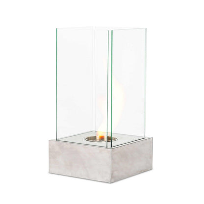 Design-Bioethanol-Standkamin in Grau-Chrom, 25 x 25 x H 65 cm