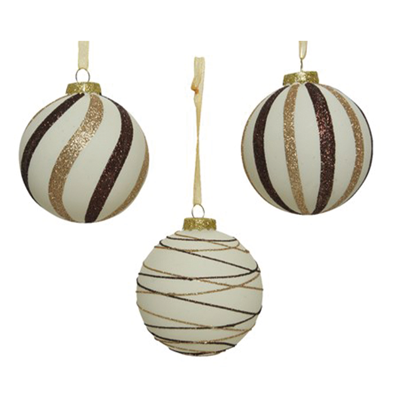 Assorted white - brown - gold Christmas ball Ø8cm