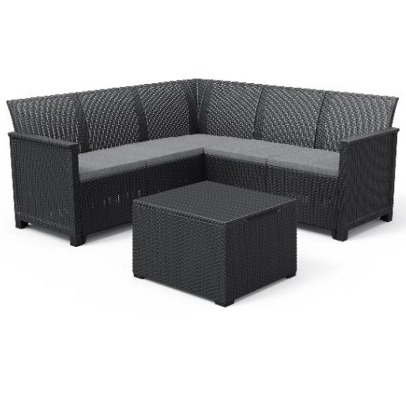 Elegantes Gartensofa Emma, 5-Sitzer-Ecksofa mit Tisch, Graphitfarbe