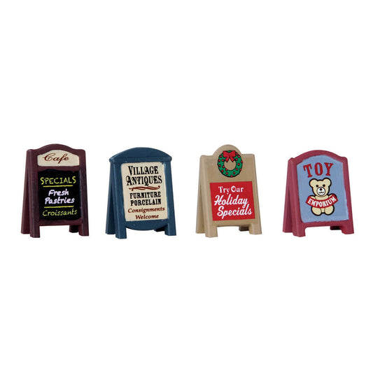 Set of 4 Village Signs for Christmas Village