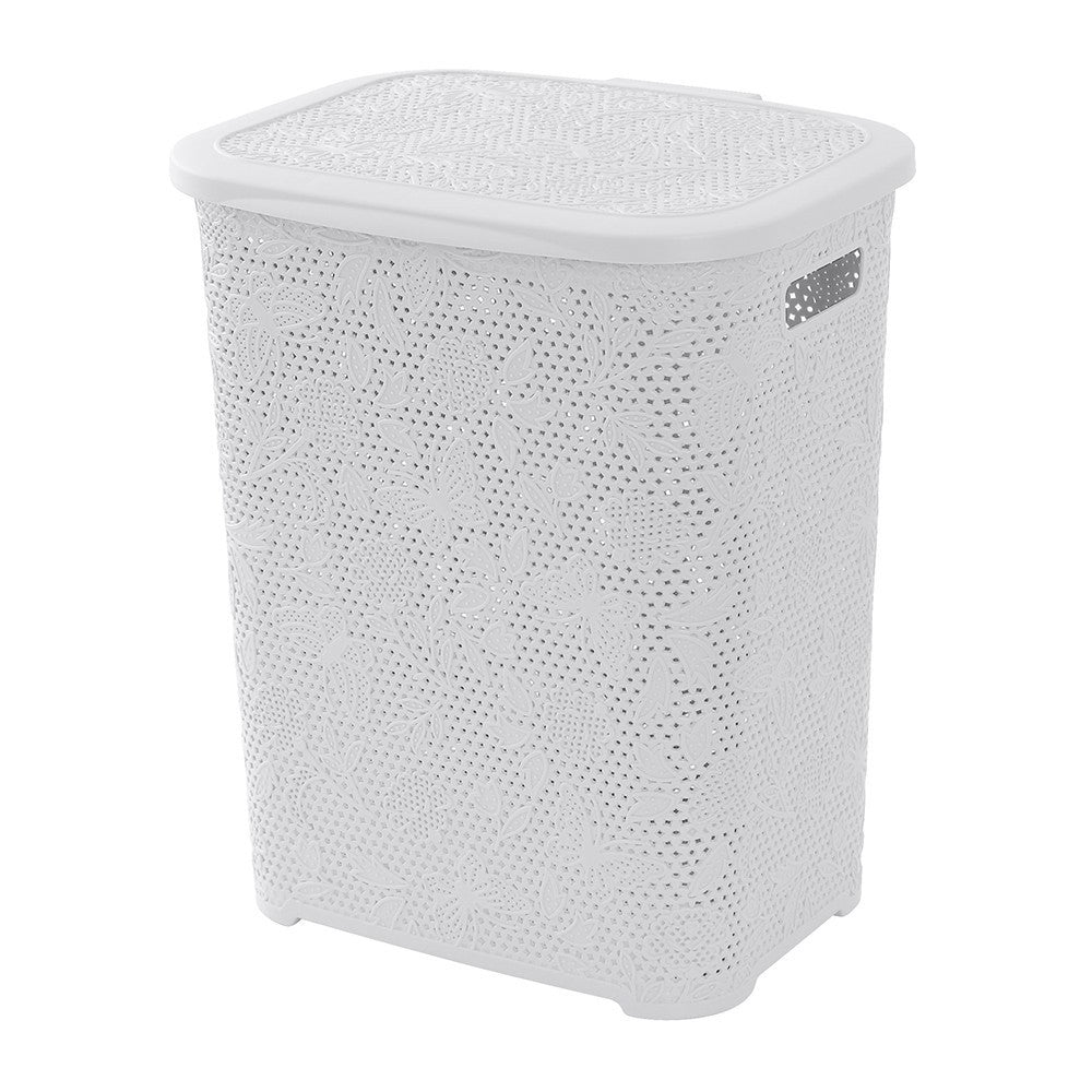 Plastic laundry basket 50 liters Flower white