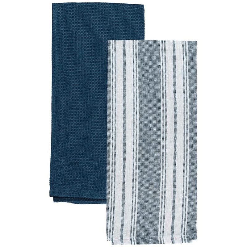 Set 2 Tea Towels 50 X 70 Cm Teal Blue Cotton