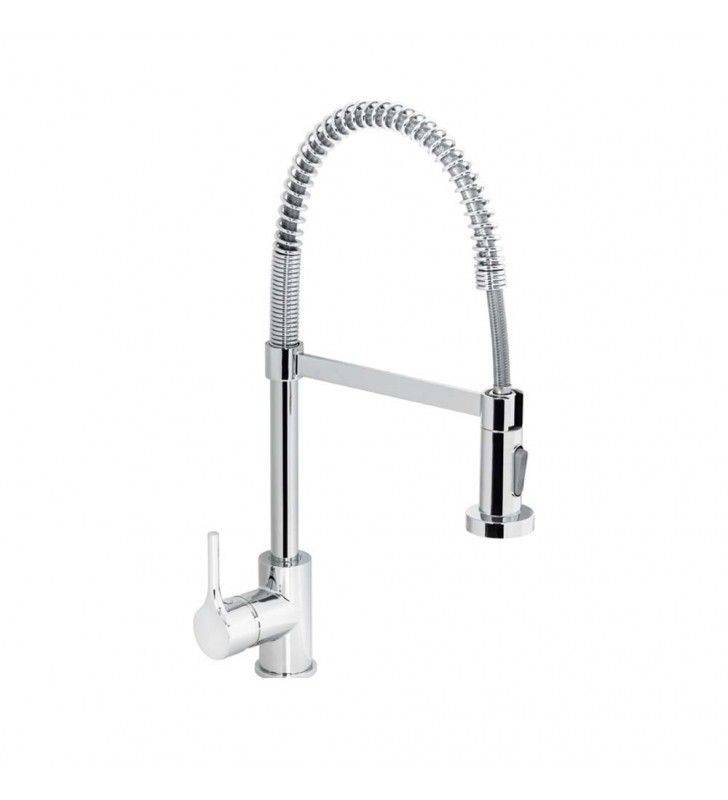 Sink mixer with high spring spout, equipped with 2-jet hand shower with magnetic connection, Denver series.