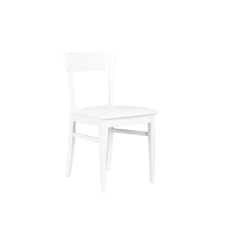 Silla de madera lacada blanca con asiento de similpiel 445xh. 82 cm