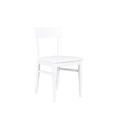 Silla de madera lacada blanca con asiento de similpiel 445xh. 82 cm