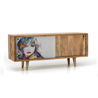 Mesa de almacenamiento étnica moderna de madera de mango marrón 160 x 45 x 85 cm