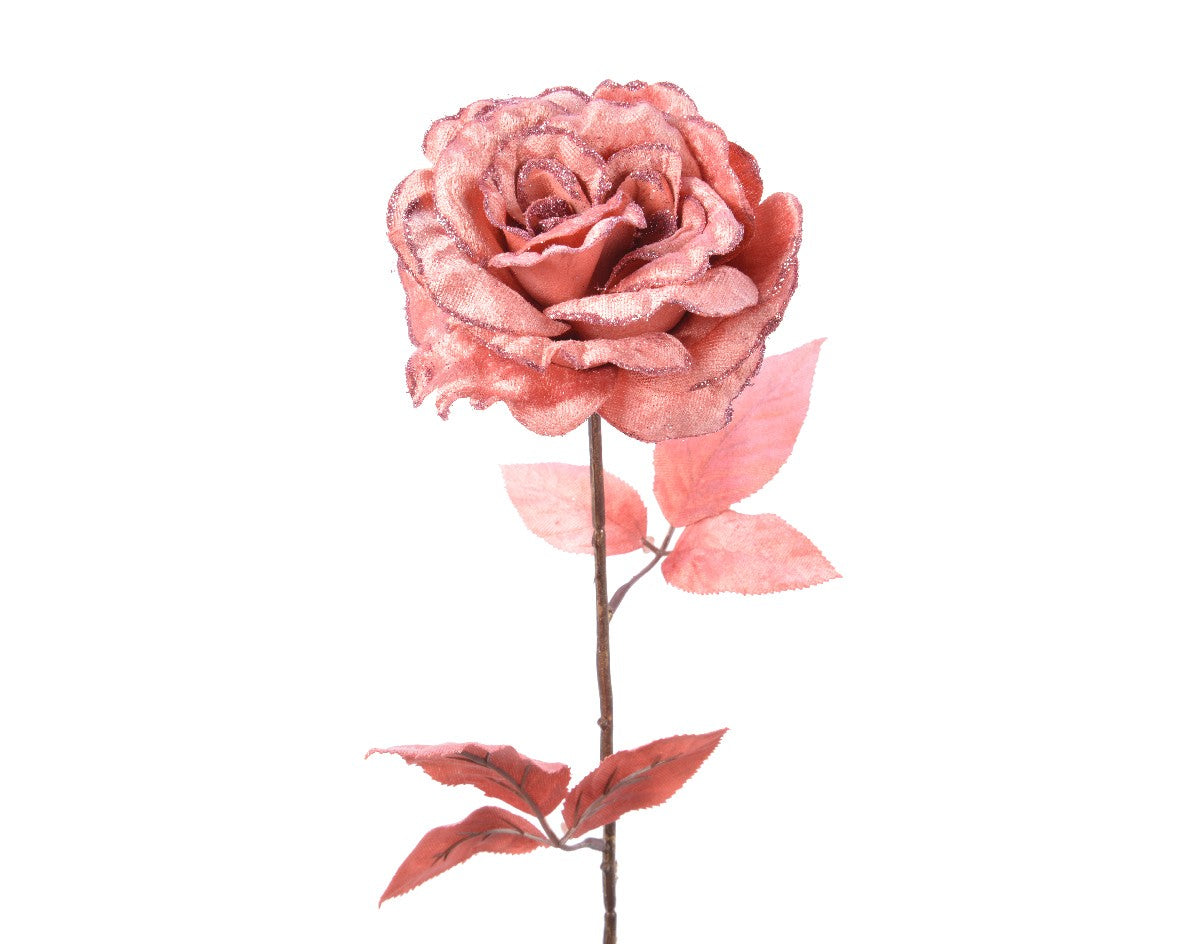 Flor decorativa rosa con purpurina cm 10 x 22 x 60 h