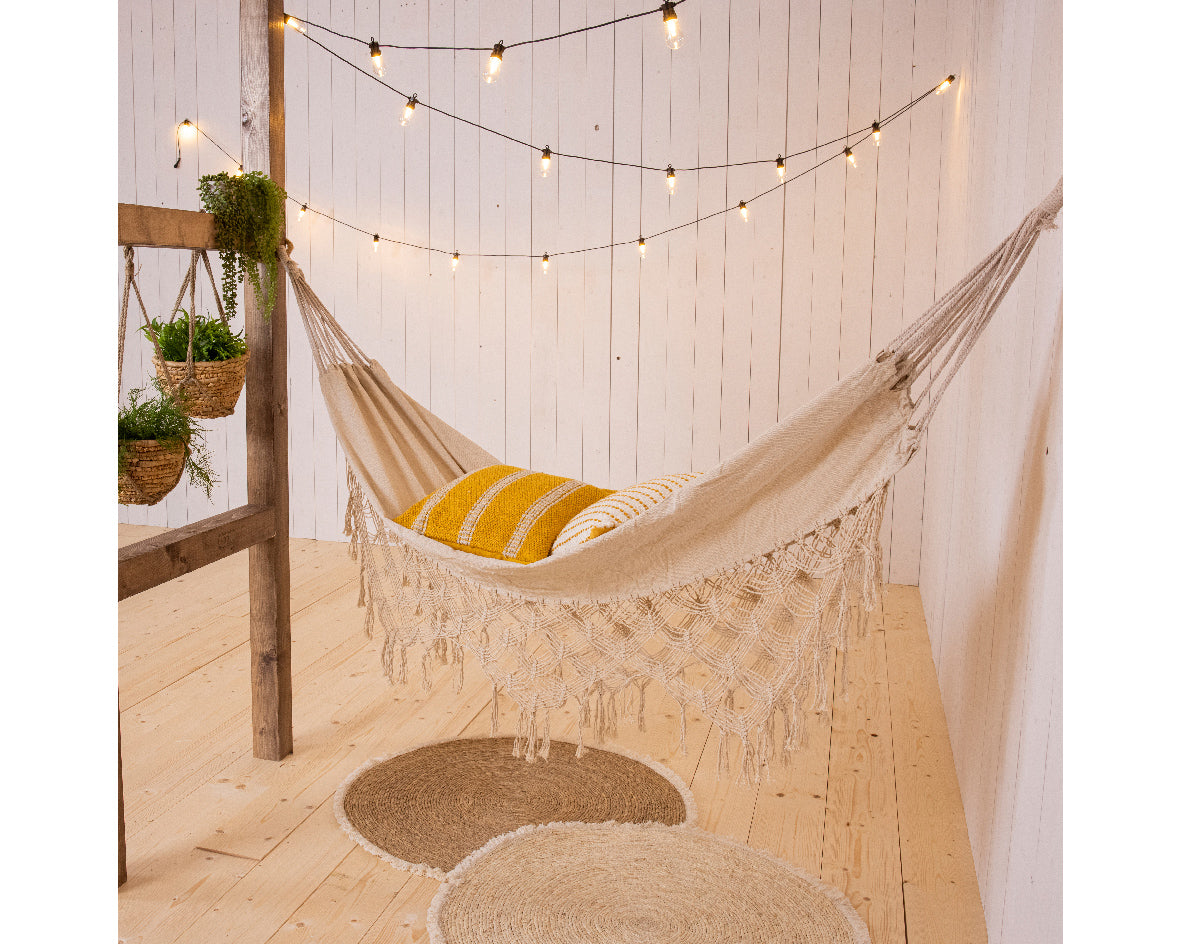 Cream polyester and cotton hammock for outdoor use 100x290 cm