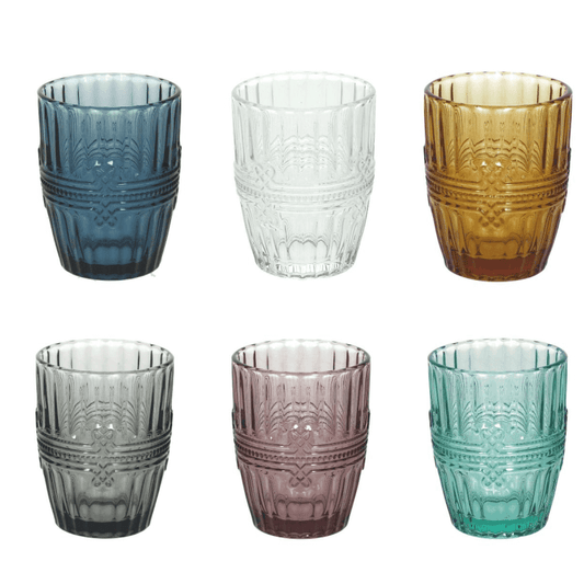 Juego de 6 vasos 280 cc en cristal multicolor