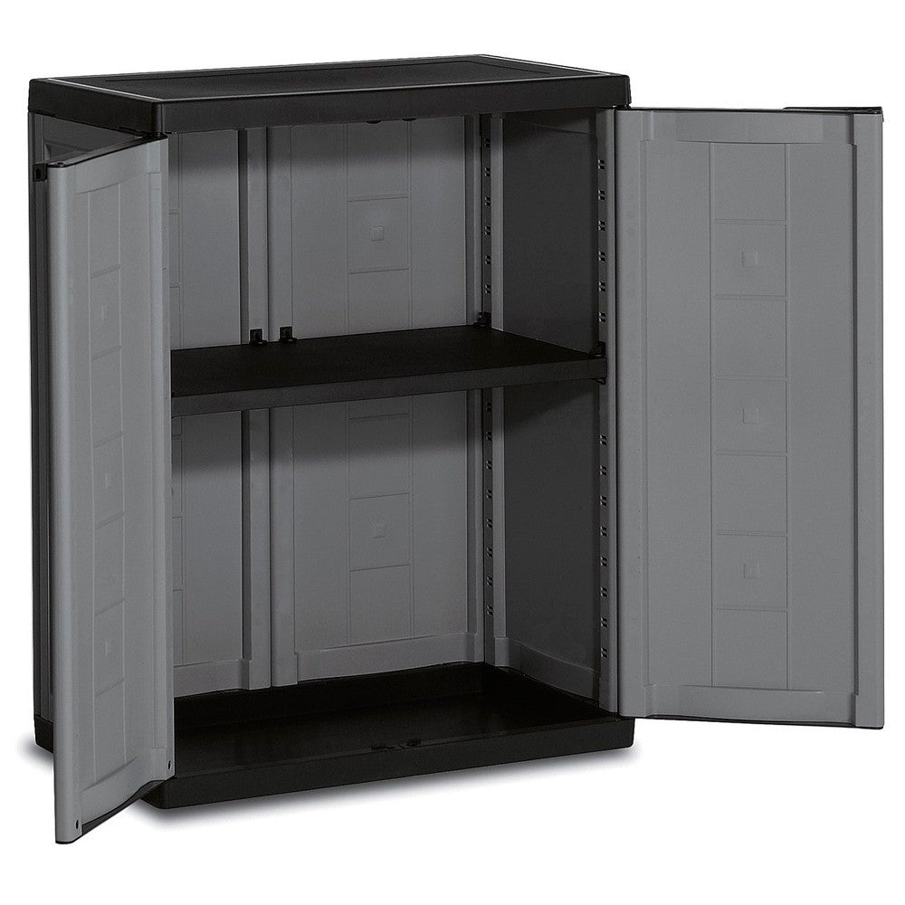 Niedriger schwarzgrauer Kleiderschrank 68x39x85H cm. Lustig