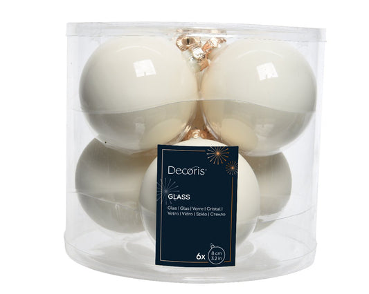 Set of 6 Christmas balls 8 cm cream