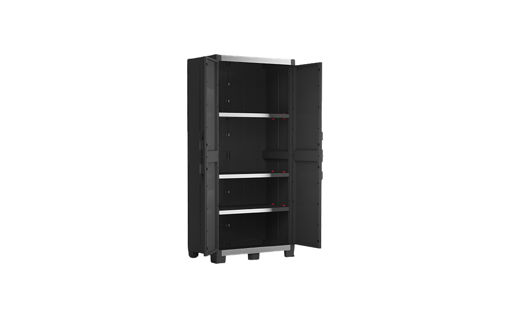 Hochschrank aus Kunststoff 4 verstärkte Böden 88x45x181H cm. schwarze Garage XL