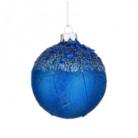 Christmas ball in blue glass with glitter AILEEN 8 cm xmas ball