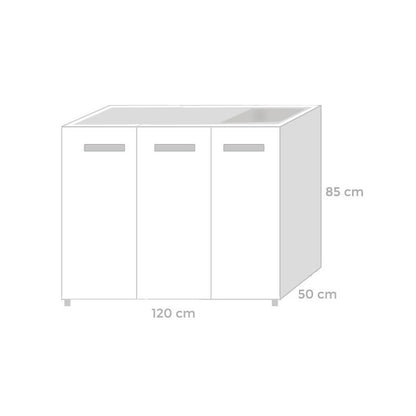 White Under-sink Kitchen Cabinet, 3 reversible doors, 120x50x85