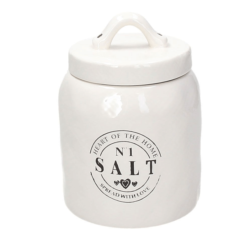 Salt jar - Beige ceramic 16.5x11 cm, 720 cc